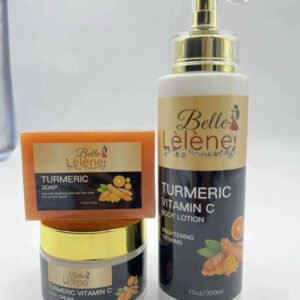 Belle Lèlène Turmeric + Vitamin C BriGHTENING Glowing Body Care Set – Soap, Face Cream & Body Lotion, Dark Spot ,Corrector & Glowing Ski, 3-Piece Set
