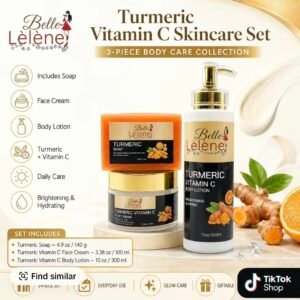 Belle Lèlène Turmeric + Vitamin C BriGHTENING Glowing Body Care Set – Soap, Face Cream & Body Lotion, Dark Spot ,Corrector & Glowing Ski, 3-Piece Set +free shipping